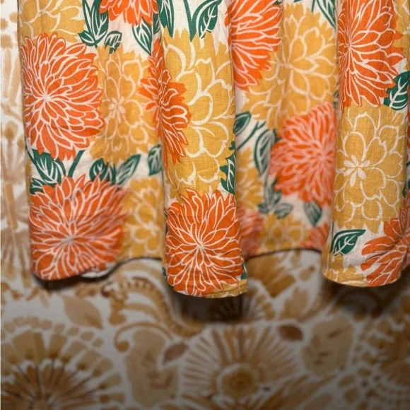 Anthropologie House of Harlow Orange, 100% Linen Yellow Floral Smocked Top M - Picture 9 of 9